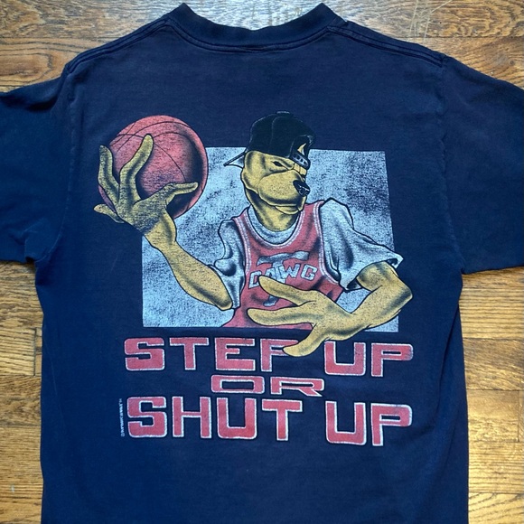 Vintage 90s Top Dawg Single Stitch Basketball Shirt Step Up or Shut Up Large - Picture 1 of 6